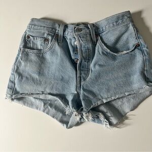Levi's Light Wash Button-Fly Frayed Denim Shorts